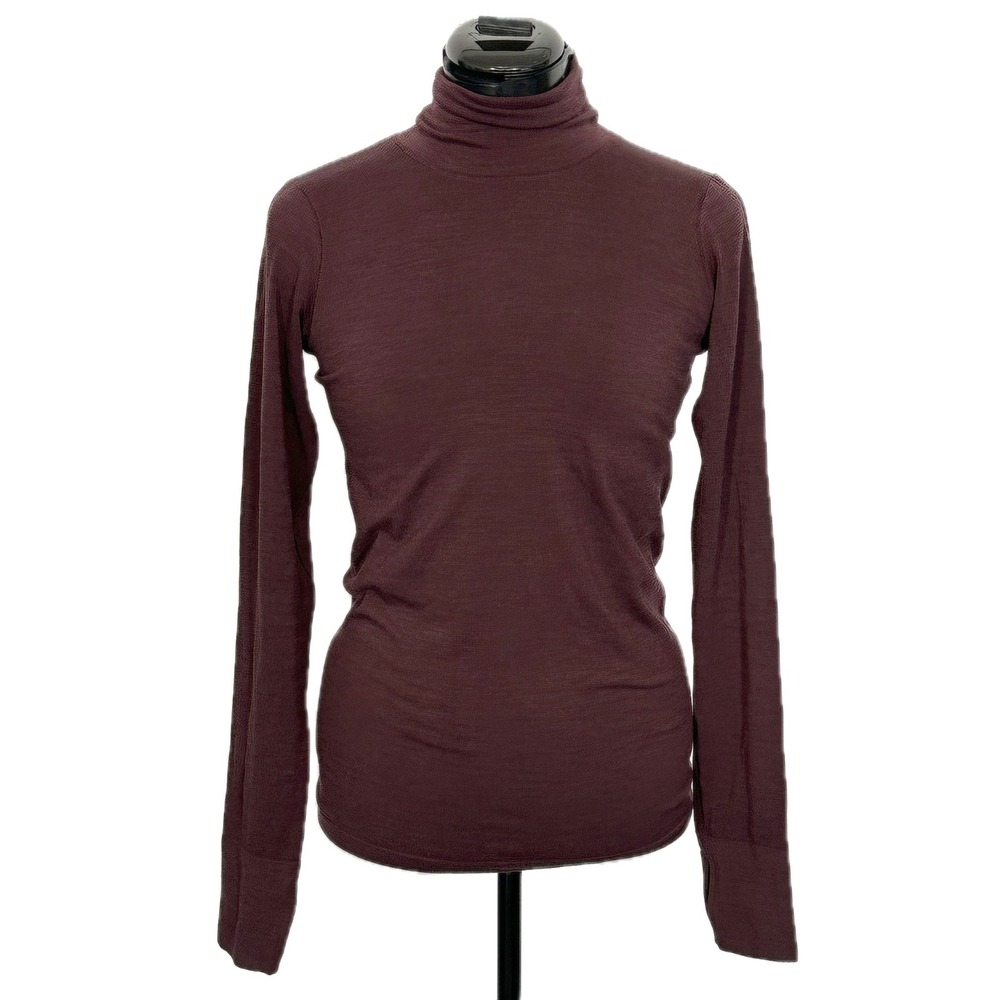 Athleta Foresthill Ascent Seamless Turtleneck Wool Blend Small Burgundy Plum